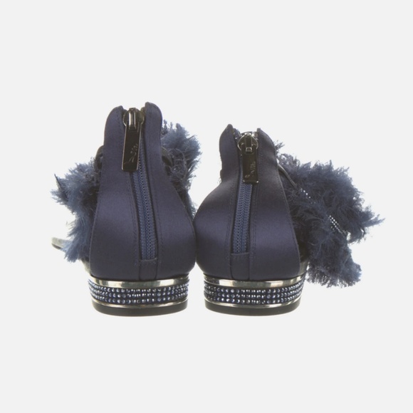 RENÉ CAOVILLA Satin Crystal Embellishments T-Strap Navy Blue Sandals Size: 5 - Picture 4 of 4